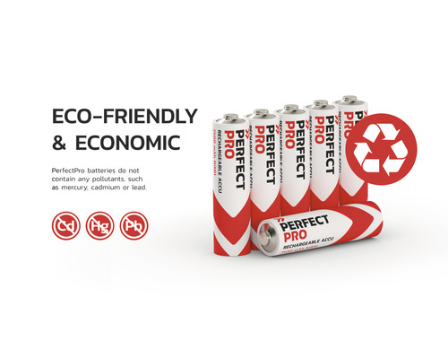 PerfectPro batterijen met recyclingsymbool en informatie over schadelijke stoffen