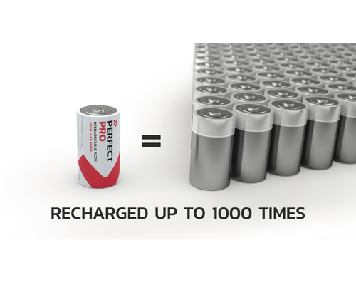 Afbeelding: Eén oplaadbare batterij staat gelijk aan het aantal batterijen dat nodig is bij 1000 keer opladen