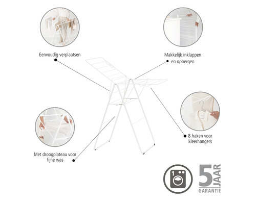 Opvouwbaar wasrek met droogplateau en hangers