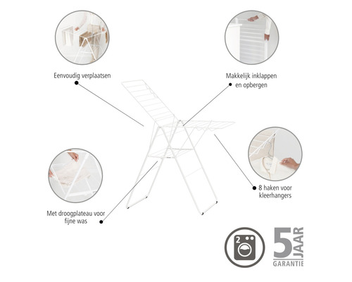 Metalen wasrek met droogrek voor fijne was en haken voor kledinghangers