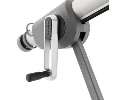 Detailopname van een zwengelmechanisme voor parasols van het merk Doppler.