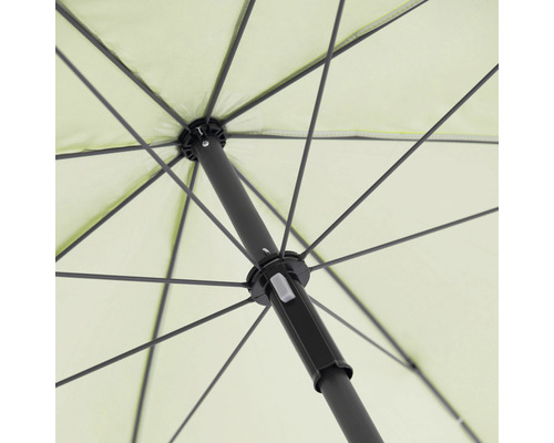 Gedetailleerd aanzicht van een open parasol met metalen frame