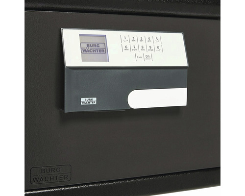 Detailopname van een kluis met elektronisch cijferslot van Burg Wächter