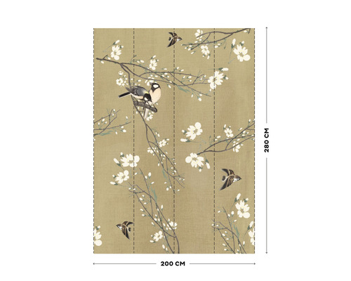 Vliesbehang met vogel- en bloemmotief, afmetingen 280 cm x 200 cm