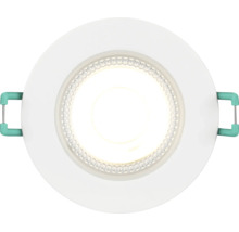 Ronde LED inbouwspot met witte buitenring en bevestigingsveren aan de zijkant.