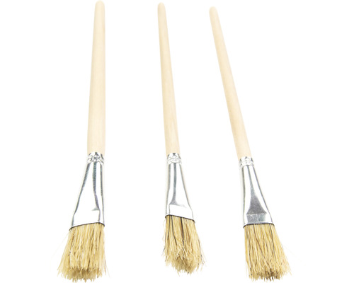 Drie radiatorkwast met houten steel en natuurlijke haren
