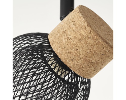 Plafondlamp met zwart gaas en kurkelement