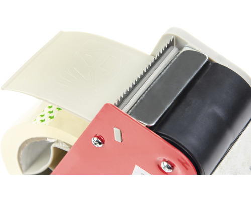 Tape dispenser met afdekking en snijrand