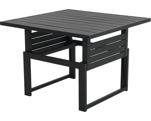 Vierkante tuintafel met lamellenontwerp van metaal.