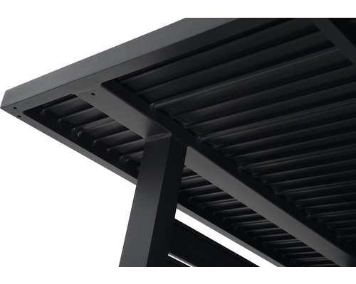 Detailopname van een terrasoverkapping van aluminium