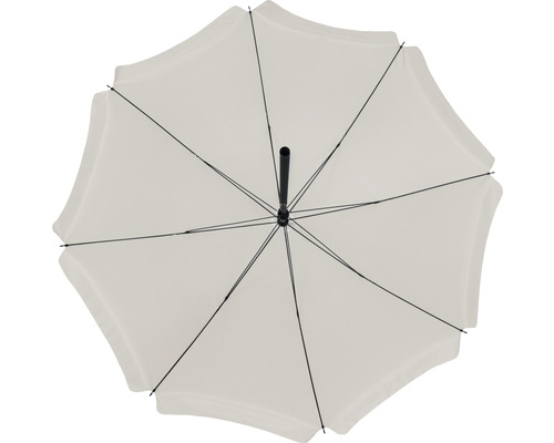 Onderaanzicht van een parasol met zwart frame