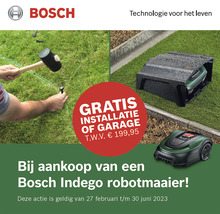 Bosch Indego robotmaaier actie met gratis garage installatie