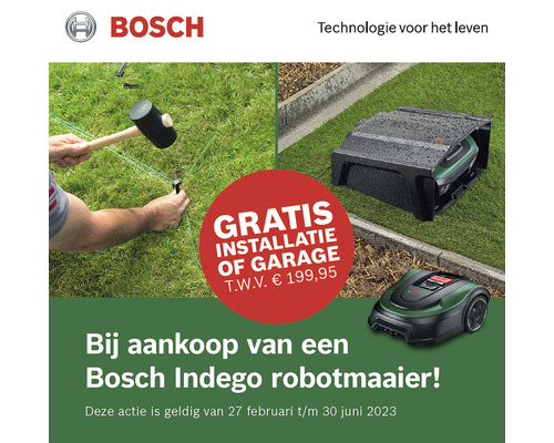 Bosch Indego robotmaaier actie met gratis garage installatie