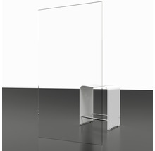 Transparant scheidingsscherm van acrylglas naast een kruk