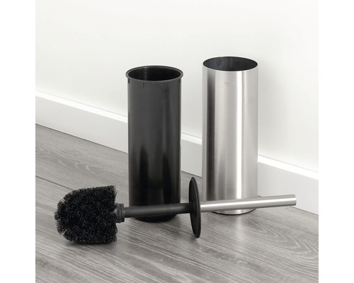 Toiletborstelgarnituur met roestvrijstalen houder en zwarte kunststof binnenemmer