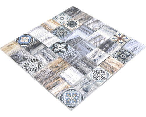Vierkant mozaïektegelpatroon met diverse designs en texturen