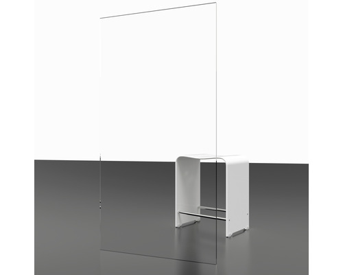 Transparant glazen beschermwand met kruk