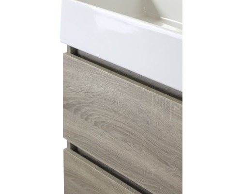 Wastafelonderkast met twee laden en houten structuur