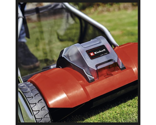Einhell accugrasmaaier met Einhell logo op het accuvak
