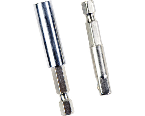 Twee schroefbits van metaal, waarvan één met magnetische bithouder