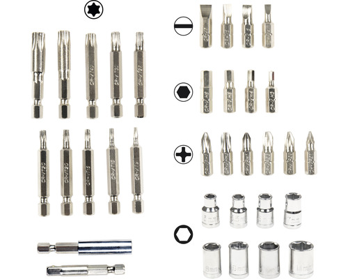 Diverse schroevendraaierbits en dopsleutelopzetstukken.