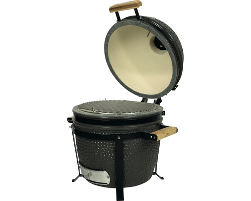 Keramische barbecue met open deksel en grillrooster