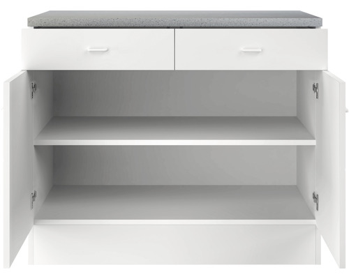 Wastafelonderkast met twee laden, twee open deuren en legplanken