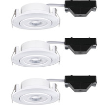 Drie witte LED inbouwspots met aansluitklemmen