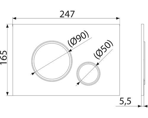 Technische tekening van een bedieningspaneel met de afmetingen 247 x 165 x 5,5 mm