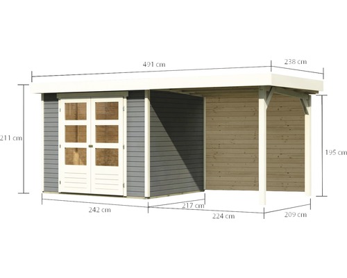 Houten tuinhuis met aanbouw en maatvoering