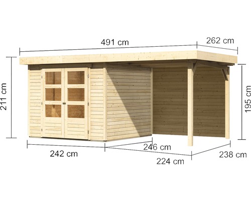 Afmetingen tuinhuis met aanbouw
