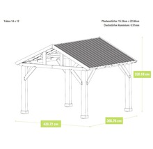 Yukon 14 x 12 tuinpaviljoen met aluminium dak, paaldikte 15.24 cm x 22.86 cm en dakdikte 0.51 mm.