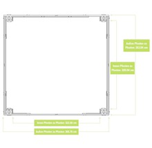 Bovenaanzicht van een tuinhuis met afmetingen van binnen- en buitenpalen