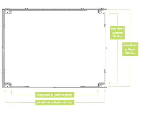 Technische tekening van een paviljoen met afmetingen