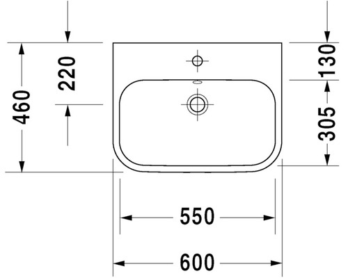 Technische tekening van een wastafel met afmetingen