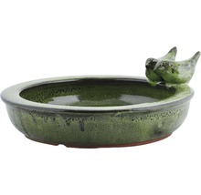 Groene vogel drinkbak met twee vogel figuren