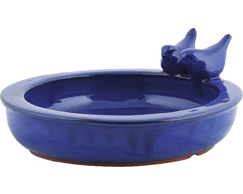 Keramische vogeldrinkbak met twee vogelbeeldjes