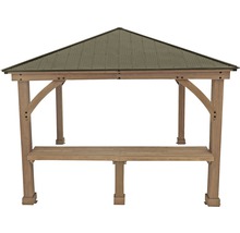 Vrijstaand tuinpaviljoen met metalen dak en houten balken