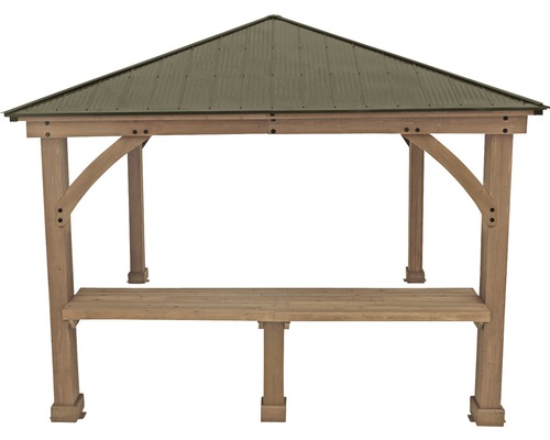 Vrijstaand tuinpaviljoen met metalen dak en houten balken