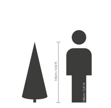 Maatvergelijking: kerstboom 150 cm en persoon 180 cm