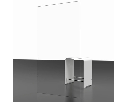 Transparante acrylglasplaat naast een witte kruk