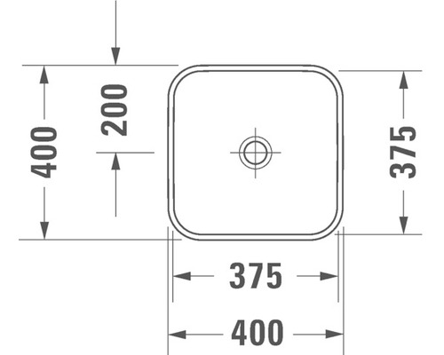 Tekening van een wastafel met afmetingen