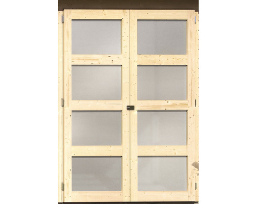 Houten deur met vier rechthoekige glazen panelen