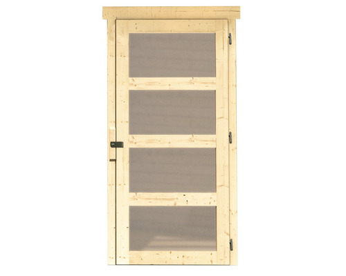 Houten deur met vier rechthoekige ramen