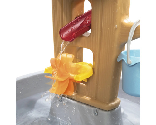 Waterspeeltafel met waterrad, emmer en glijbaan