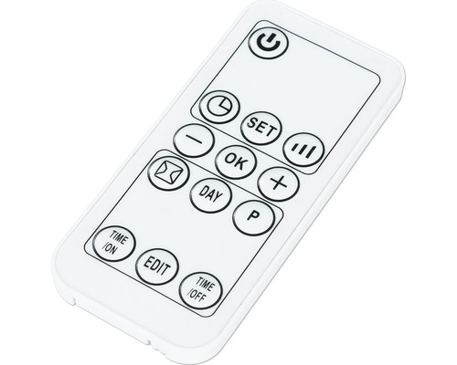 Witte afstandsbediening met diverse knoppen