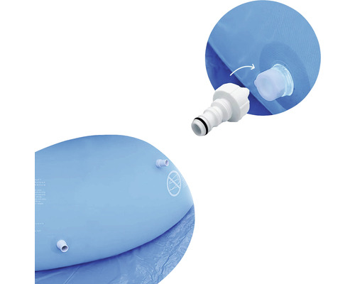 Detailweergave van een waterbed met ventielen en een aansluitstuk.