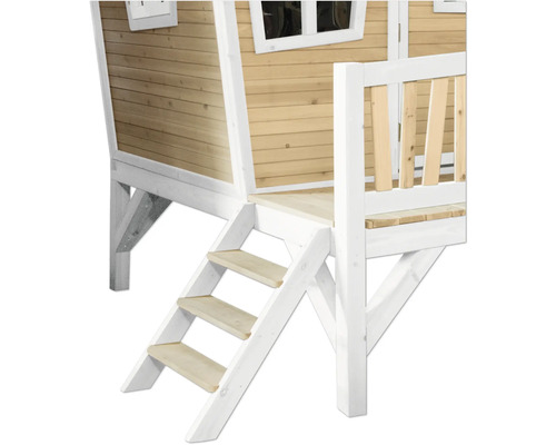 Detailopname van een houten speelhuis met trap