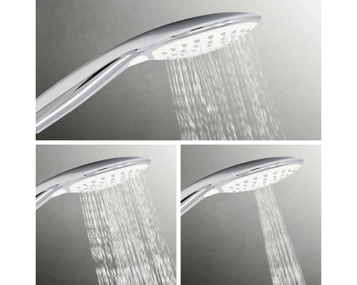 Handdouche met verschillende straalsoorten in gebruik