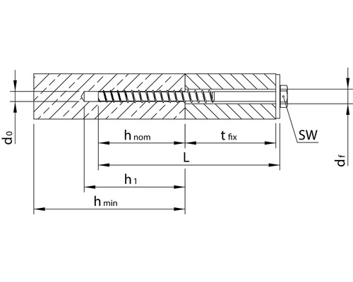 Technische tekening van een boutanker met maatvoering